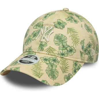 Beige verstellbare Damenkappe 9TWENTY All Over Print Tropical der New York Yankees MLB von New Era