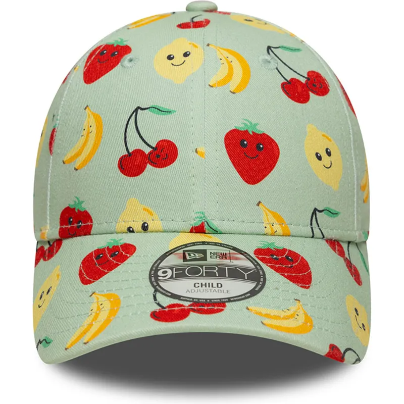 grune-gebogene-verstellbare-kappe-fur-kinder-9forty-all-over-print-fruit-von-new-era