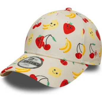 Beige verstellbare Kinderkappe mit gebogenem Schirm 9FORTY All Over Print Fruit von New Era