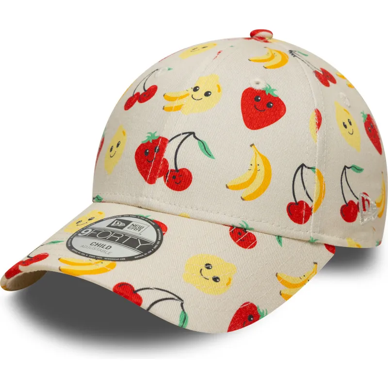 bojd-beige-justerbar-keps-for-barn-9forty-all-over-print-fruit-fran-new-era