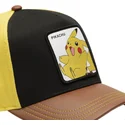 capslab-pokemon-pikachu-pmk6-snapback-kappe-mit-gebogenem-schirm-in-schwarz-gelb-und-braun
