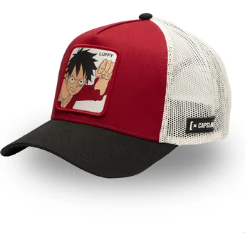 Rote, weiße und schwarze Trucker-Kappe Monkey D. Luffy OP5 RED One Piece von Capslab