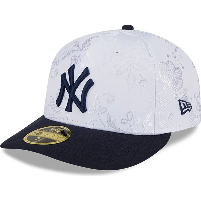 marineblaue-und-weisse-flache-fitted-kappe-59fifty-day-low-profile-der-new-york-yankees-mlb-von-new-era