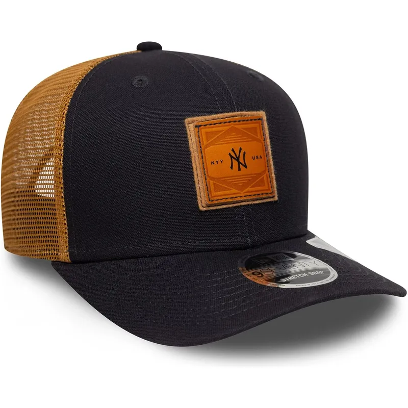 trucker-cap-marineblau-und-braun-9seventy-stretch-snap-debossed-logo-new-york-yankees-mlb-von-new-era