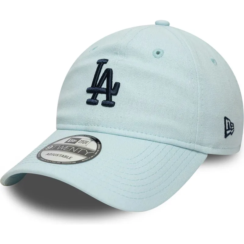 blaue-verstellbare-curved-cap-mit-marineblauem-logo-9twenty-linen-der-los-angeles-dodgers-mlb-von-new-era