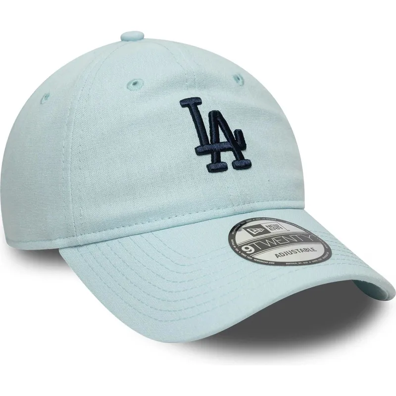 blaue-verstellbare-curved-cap-mit-marineblauem-logo-9twenty-linen-der-los-angeles-dodgers-mlb-von-new-era