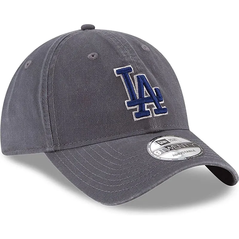 gra-justerbar-kurvad-keps-med-bla-logotyp-9twenty-core-classic-fran-los-angeles-dodgers-mlb-av-new-era