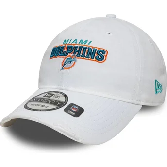 9TWENTY Washed Distress verstellbare weiße Curved Cap der Miami Dolphins NFL von New Era