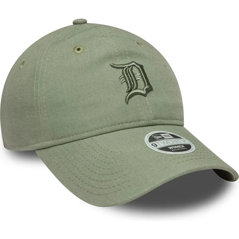 grune-verstellbare-curved-cap-fur-damen-mit-grunem-logo-9twenty-linen-von-detroit-tigers-mlb-von-new-era