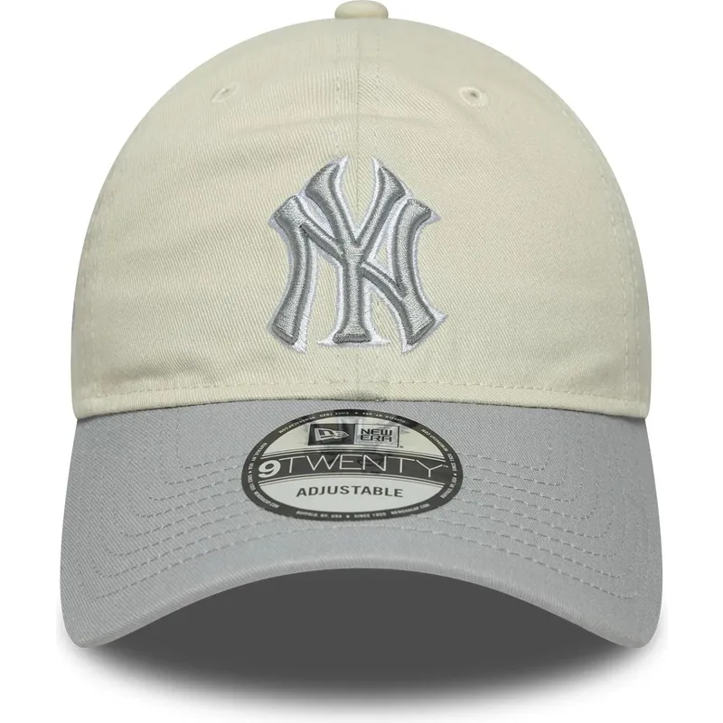 beige-och-gra-justerbar-kurvskarmkeps-for-kvinnor-9twenty-world-series-cooperstown-new-york-yankees-mlb-fran-new-era