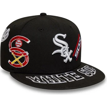 Schwarze, angepasste 59FIFTY All Over Flat Cap der Chicago White Sox MLB von New Era
