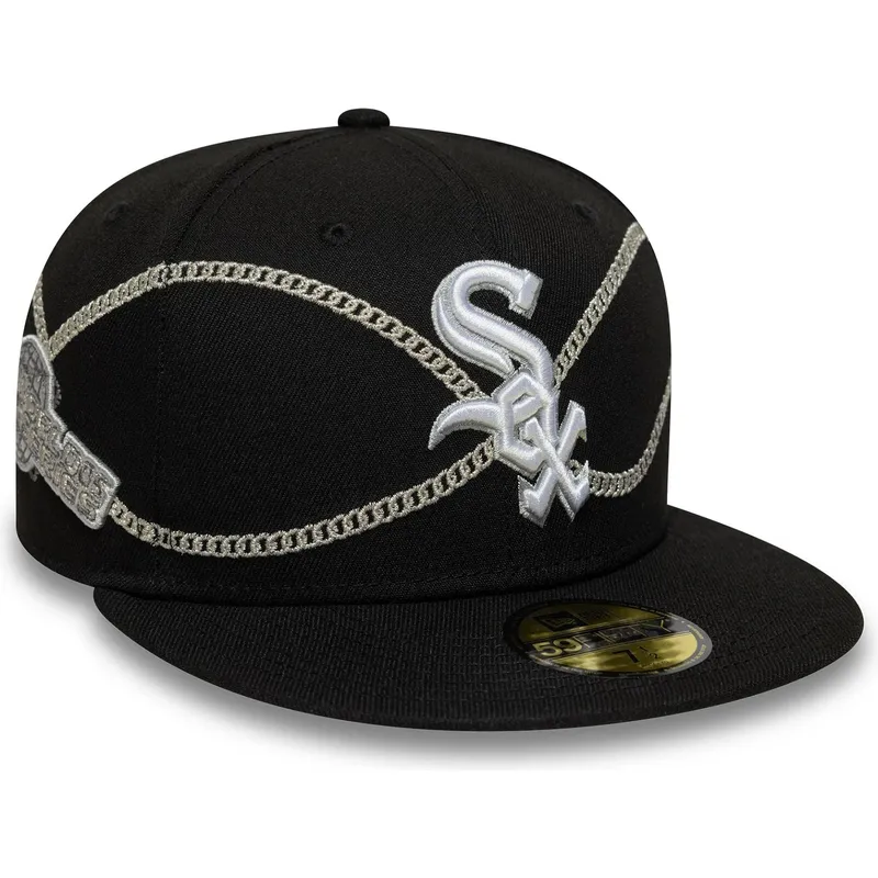 schwarze-enganliegende-59fifty-flatcap-chain-wrap-der-chicago-white-sox-mlb-von-new-era