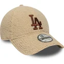 new-era-curved-brim-brown-logo-9forty-borg-los-angeles-dodgers-mlb-beige-adjustable-cap