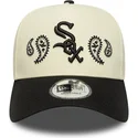 beige-und-schwarze-gebogene-kappe-snapback-a-frame-paisley-von-chicago-white-sox-mlb-von-new-era