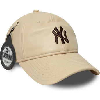 Čepice zaoblená béžová nastavitelný pásek marrón 9TWENTY Leather New York Yankees MLB New Era