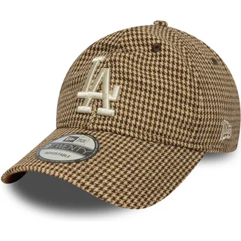 Verstellbare braune Kappe mit gebogenem Schirm 9TWENTY Hahnentritt Los Angeles Dodgers MLB von New Era