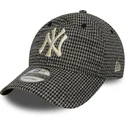 schwarze-verstellbare-9twenty-houndstooth-kappe-der-new-york-yankees-mlb-von-new-era