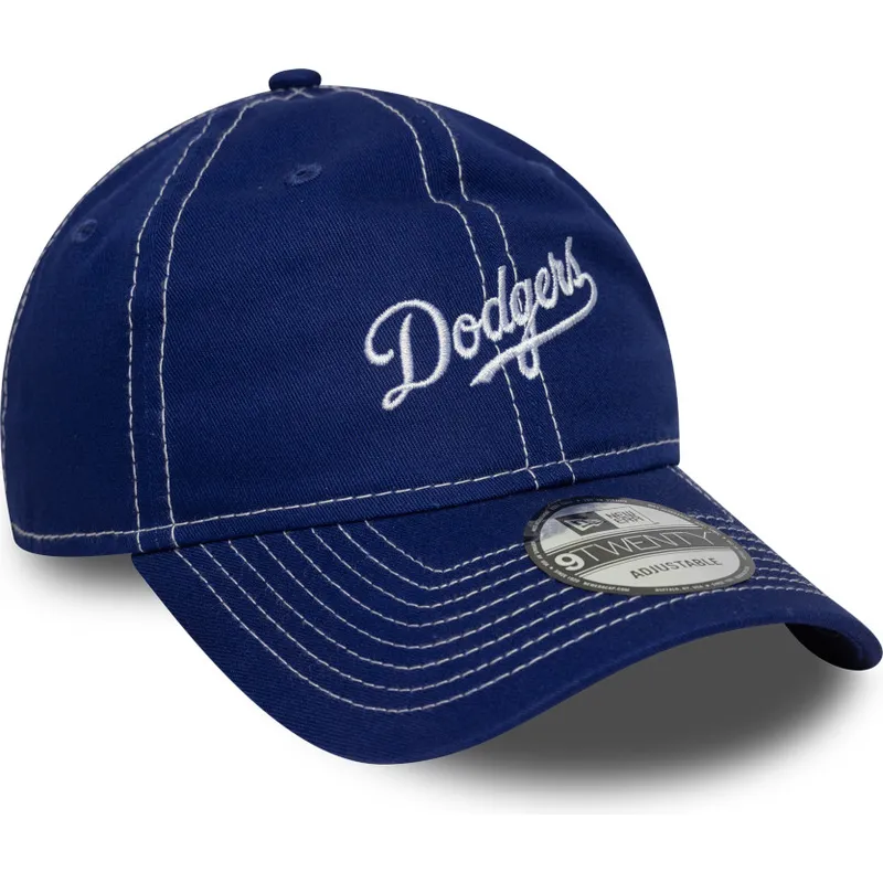 blaue-gebogene-verstellbare-kappe-9twenty-contrast-stitch-der-los-angeles-dodgers-mlb-von-new-era