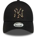 new-era-mlb-new-york-yankees-9forty-damen-verstellbare-schwarze-kappe-mit-gebogenem-schirm-und-leopardenmuster