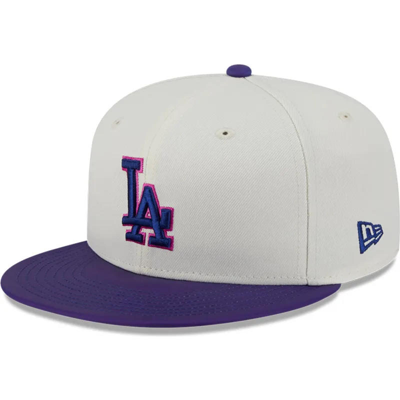 gorra-plana-beige-y-violeta-ajustada-59fifty-clr-dvlp-de-los-angeles-dodgers-mlb-de-new-era