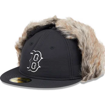 Schwarze, eng anliegende 59FIFTY Winter Dog Ear Kappe der Boston Red Sox MLB von New Era.