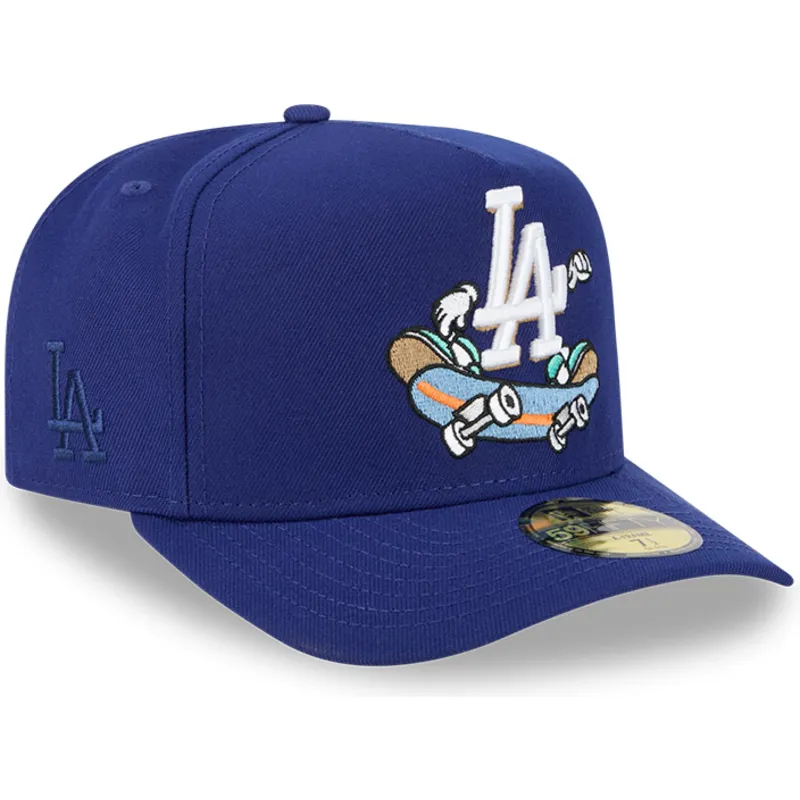 blaue-gebogene-verstellbare-59fifty-a-frame-cartoon-kappe-der-los-angeles-dodgers-mlb-von-new-era