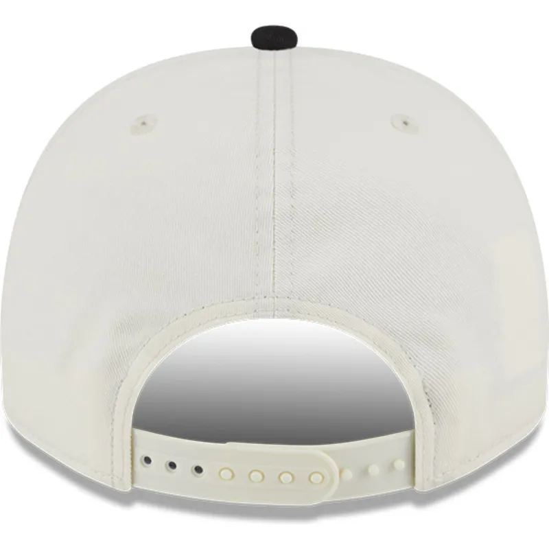 beige-und-schwarze-gebogene-snapback-kappe-9fifty-a-frame-chainstitch-der-chicago-blackhawks-nhl-von-new-era