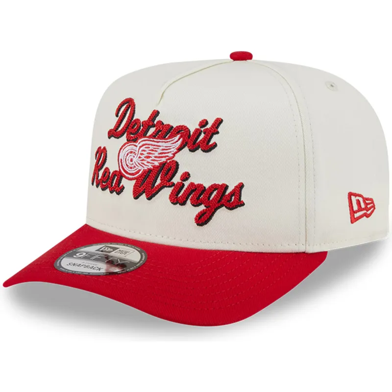 gorra-curva-beige-y-roja-snapback-9fifty-a-frame-chainstitch-de-detroit-red-wings-nhl-de-new-era