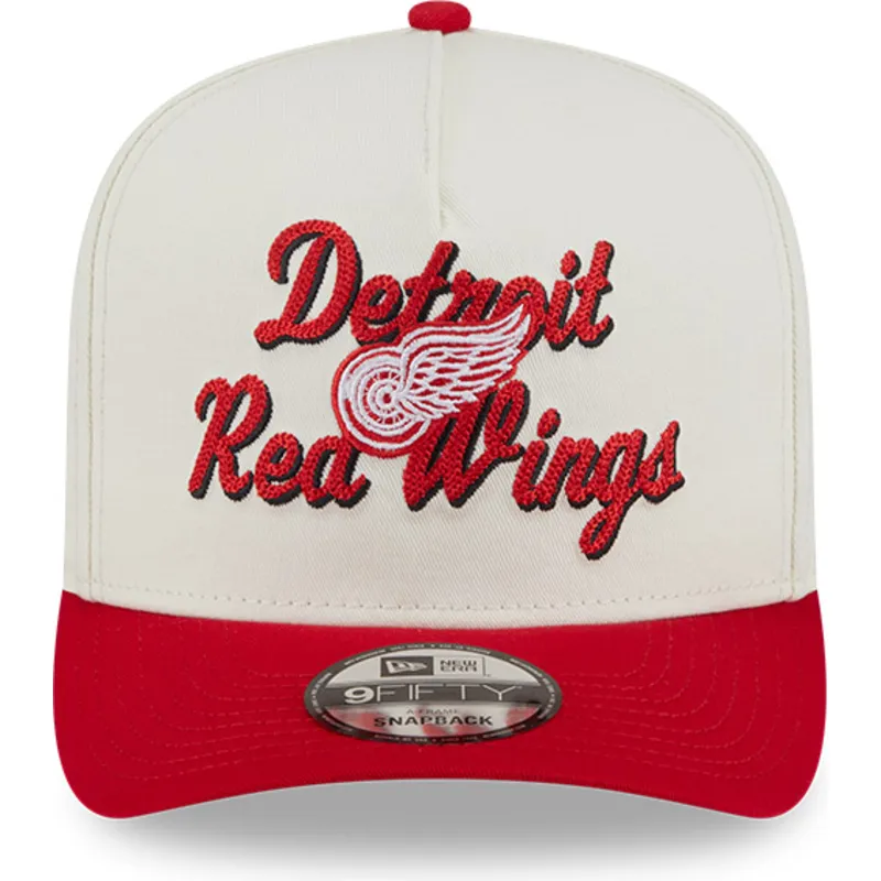 gorra-curva-beige-y-roja-snapback-9fifty-a-frame-chainstitch-de-detroit-red-wings-nhl-de-new-era