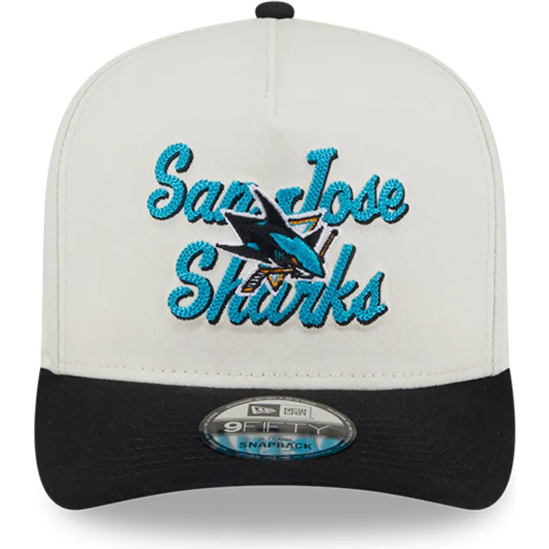 beige-och-svart-bojd-keps-snapback-9fifty-a-frame-chainstitch-san-jose-sharks-nhl-fran-new-era