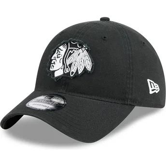Gorra curva negra ajustable 9TWENTY Stamp de Chicago Blackhawks NHL de New Era