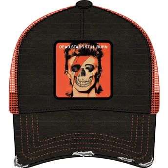 Schwarze und orangefarbene Trucker-Kappe David Bowie Dead Stars Still Burn FAM DEA Famous von Capslab