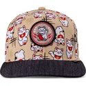 beige-und-schwarze-flache-snapback-kappe-fur-jungen-lucky-cat-linen-von-djinns