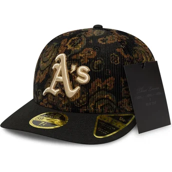 Schwarze gebogene Kappe 59FIFTY Low Profile Floral Cord Three Looms Bedruckter Cord von Oakland Athletics MLB von New Era