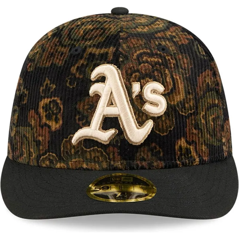 cepice-zaoblena-cerna-prilehava-59fifty-low-profile-floral-cord-three-looms-printed-corduroy-oakland-athletics-mlb-new-era