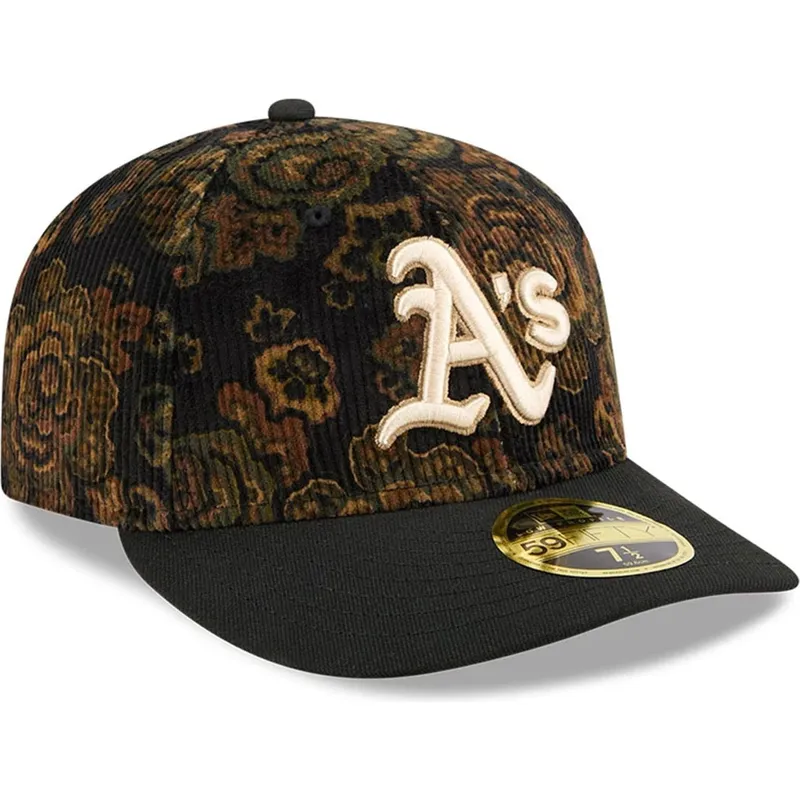 cepice-zaoblena-cerna-prilehava-59fifty-low-profile-floral-cord-three-looms-printed-corduroy-oakland-athletics-mlb-new-era