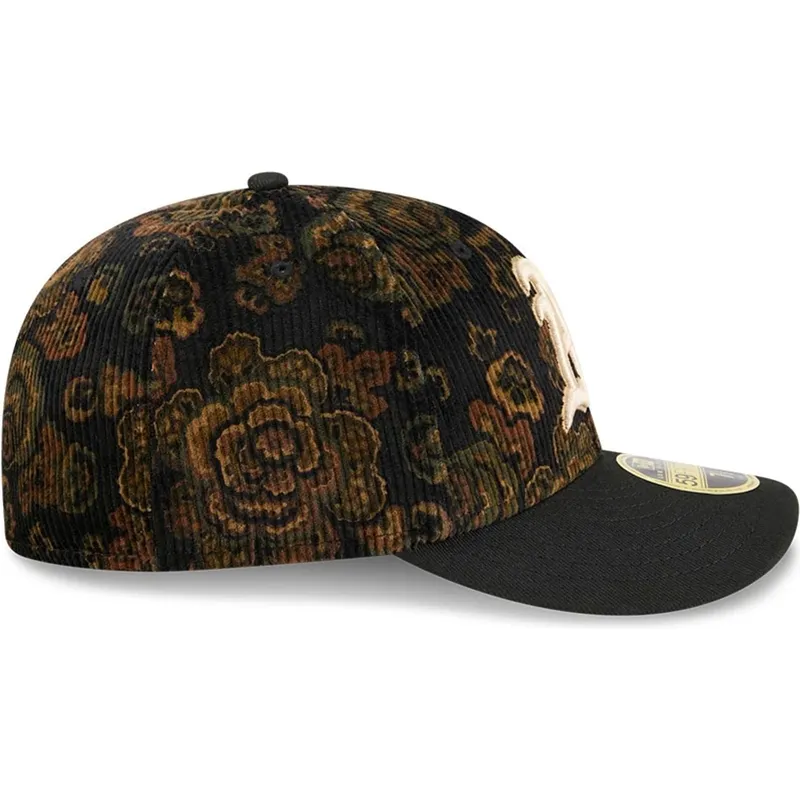 cepice-zaoblena-cerna-prilehava-59fifty-low-profile-floral-cord-three-looms-printed-corduroy-oakland-athletics-mlb-new-era