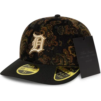 Svart böjd keps justerbar 59FIFTY Low Profile Floral Cord Three Looms Printed Corduroy från Detroit Tigers MLB av New Era