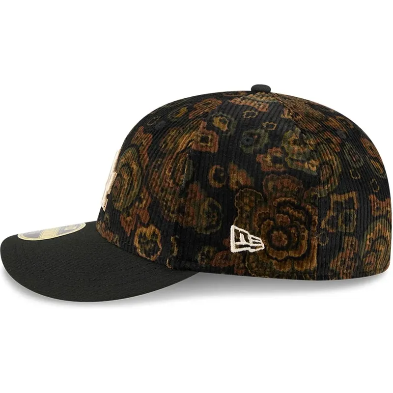 schwarze-gebogene-angepasste-kappe-59fifty-low-profile-floral-cord-three-looms-printed-corduroy-der-los-angeles-dodgers-mlb-von-