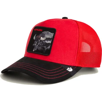 Gorra trucker roja y negra búfalo Ruthless Buffalo Suede The Farm de Goorin Bros.