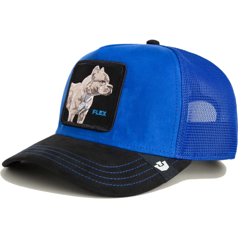 gorra-trucker-azul-y-negra-perro-pitbull-flex-pitbull-suede-the-farm-de-goorin-bros