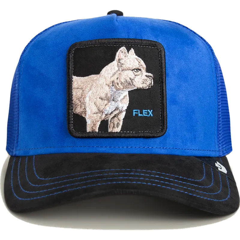 gorra-trucker-azul-y-negra-perro-pitbull-flex-pitbull-suede-the-farm-de-goorin-bros