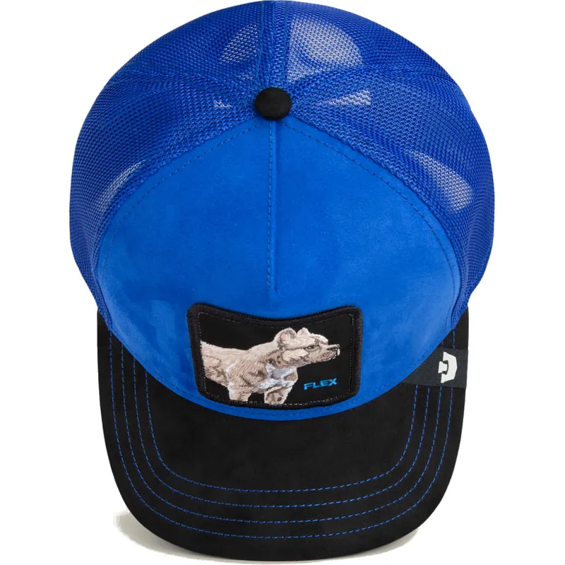 gorra-trucker-azul-y-negra-perro-pitbull-flex-pitbull-suede-the-farm-de-goorin-bros