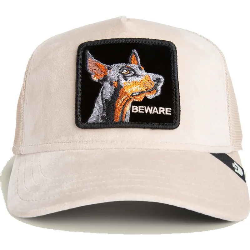 gorra-trucker-beige-perro-doberman-beware-doberman-velour-the-farm-de-goorin-bros