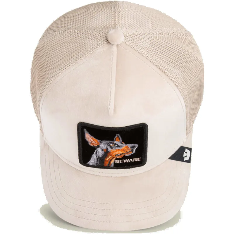 gorra-trucker-beige-perro-doberman-beware-doberman-velour-the-farm-de-goorin-bros