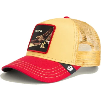 Goorin Bros. The Farm The Faithful Eagle Sport gelbe und rote Trucker-Kappe mit Adler.