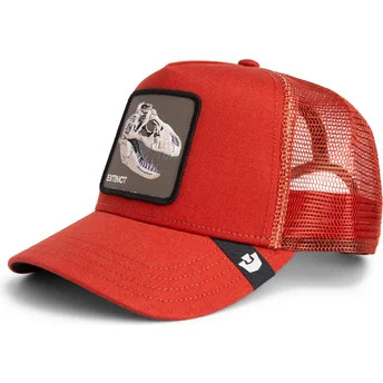 Gorra trucker roja dinosaurio T-Rex The Extinct Skull Grit The Farm de Goorin Bros.