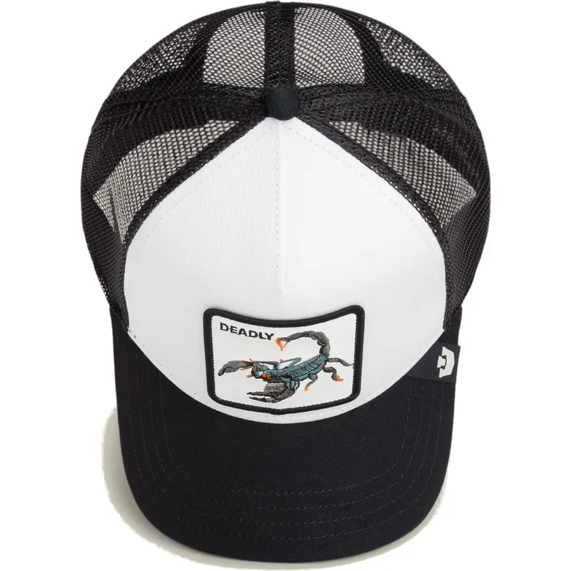 trucker-cap-weiss-und-schwarz-skorpion-deadly-the-farm-von-goorin-bros