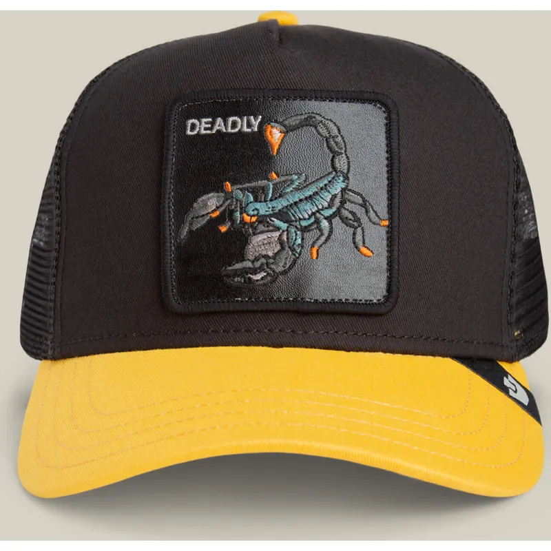 gorra-trucker-negra-y-amarilla-para-nino-escorpion-deadly-mini-the-farm-de-goorin-bros