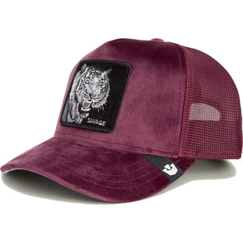 Goorin Bros. The Farm Savage Tiger Velour Trucker-Kappe in Bordeaux mit Tiger.